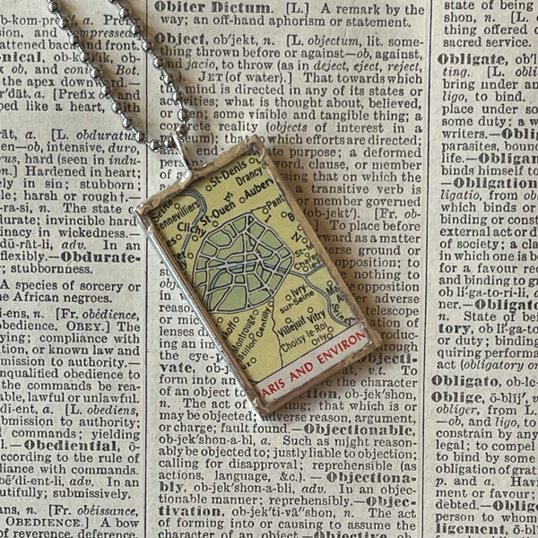 1 Paris, vintage map, hand-soldered glass pendant