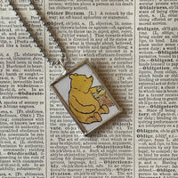 Winnie the Pooh, Piglet, book, up-cycled to hand-soldered glass pendant