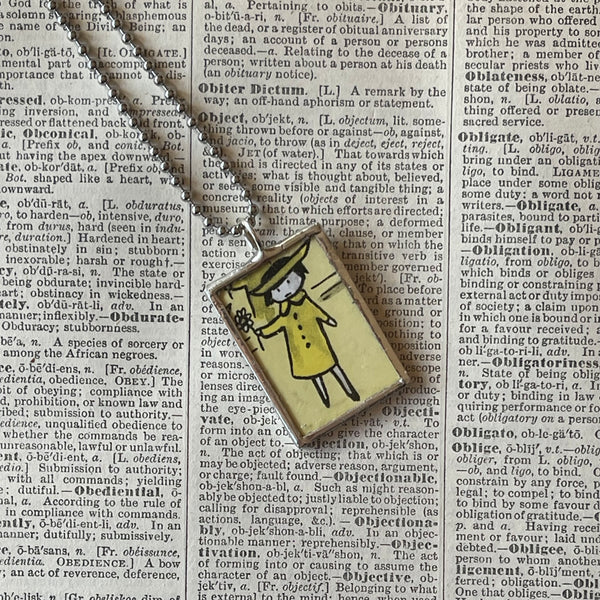 Madeline and Ms. Clavel, original illustrations from 1970s vintage book, up-cycled to soldered glass pendant