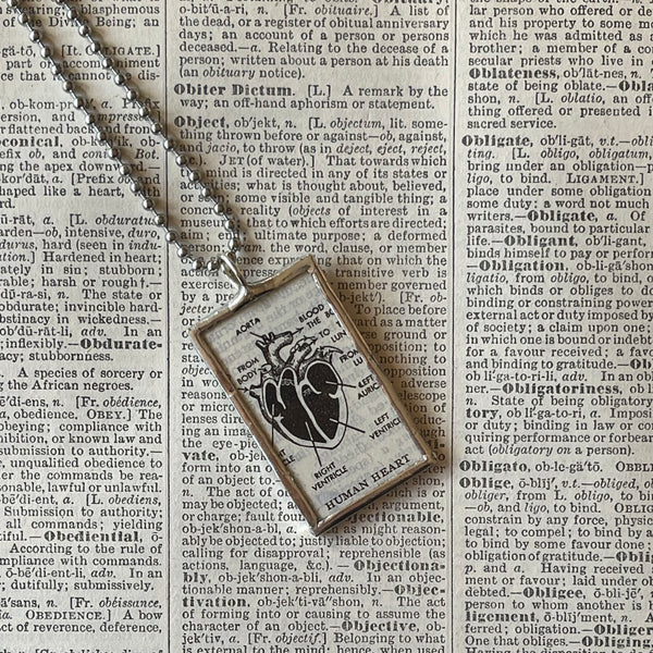 1 Anatomical Heart vintage 1930s book illustrations up-cycled to soldered glass pendant