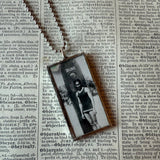 Vintage Hawaii postcards - Duke Kahanamoku, Volcano, hand-soldered glass pendant