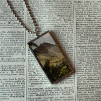 Vintage Hawaii postcards - Duke Kahanamoku, Volcano, hand-soldered glass pendant