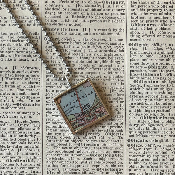 New Orleans, vintage map, hand-soldered glass pendant