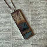 Japanese woodblock prints, Bridge, wisteria, up-cycled to soldered glass pendant