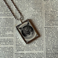 Owl, blackbirds, vintage children's book illustrations, up-cycled to soldered glass pendant