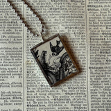 Owl, blackbirds, vintage children's book illustrations, up-cycled to soldered glass pendant