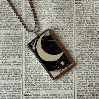 Moon and Stars, vintage book illustrations, hand-soldered glass pendant