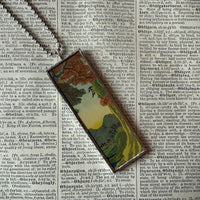 Autumn leaves, Plum / Cherry Blossom Trees, Japanese woodblock prints, up-cycled to hand-soldered glass pendant