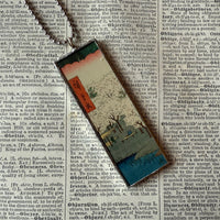 Autumn leaves, Plum / Cherry Blossom Trees, Japanese woodblock prints, up-cycled to hand-soldered glass pendant