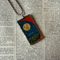 Owl, Moon, vintage advertising illustration, up-cycled to soldered glass pendant