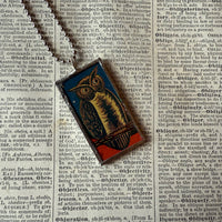 Owl, Moon, vintage advertising illustration, up-cycled to soldered glass pendant