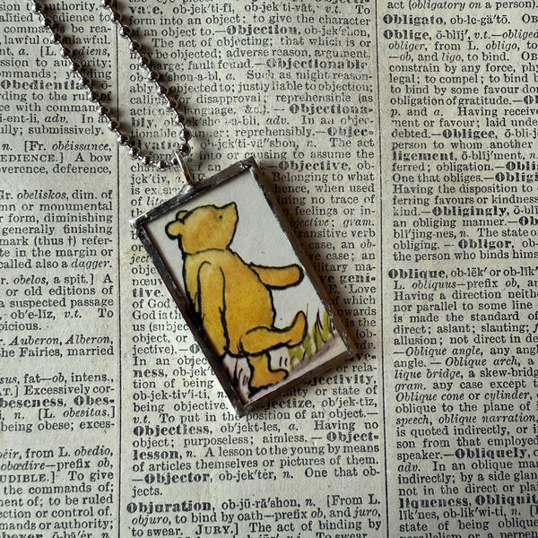 Winnie the Pooh childrens' book illustrations up-cycled to hand-soldered glass pendant