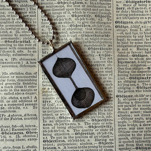 Ruth Asawa, mid-century modern art, 2-sided hand soldered glass pendant