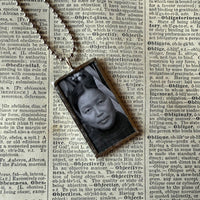 Ruth Asawa, mid-century modern art, 2-sided hand soldered glass pendant