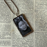 Ruth Asawa, mid-century modern art, 2-sided hand soldered glass pendant