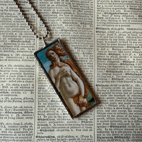 Birth of Venus Painting by Sandro Botticelli, upcycled to hand soldered glass pendant