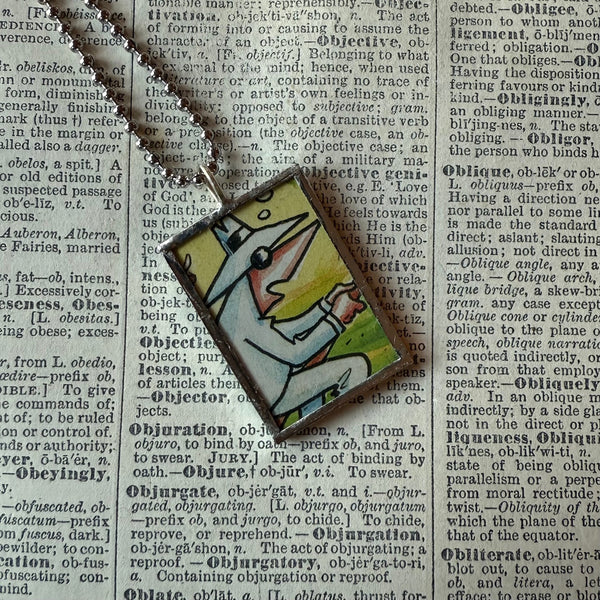 Spy vs Spy MAD Magazine illustration, upcycled to soldered hand-soldered glass pendant