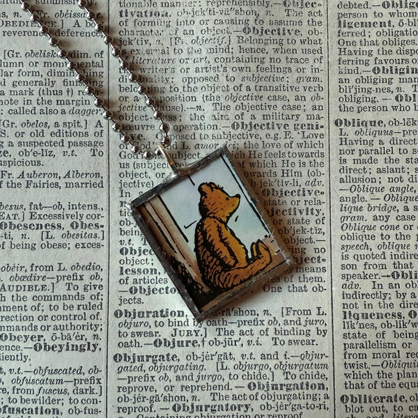 Winnie the Pooh childrens' book illustrations up-cycled to hand-soldered glass pendant