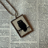 Owl, black cat, vintage halloween illustrations, up-cycled to soldered glass pendant