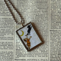 Owl, black cat, vintage halloween illustrations, up-cycled to soldered glass pendant