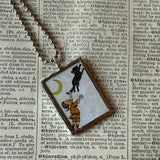Owl, black cat, vintage halloween illustrations, up-cycled to soldered glass pendant