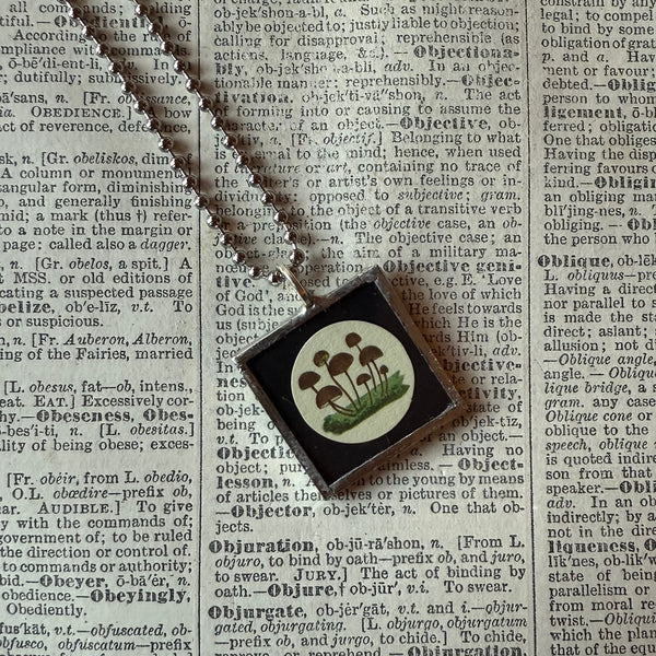 Mushroom and fungus, vintage natural history illustrations up-cycled to soldered glass pendant