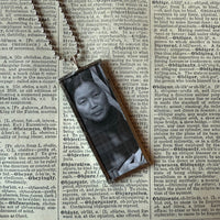 Ruth Asawa, mid-century modern art, 2-sided hand soldered glass pendant