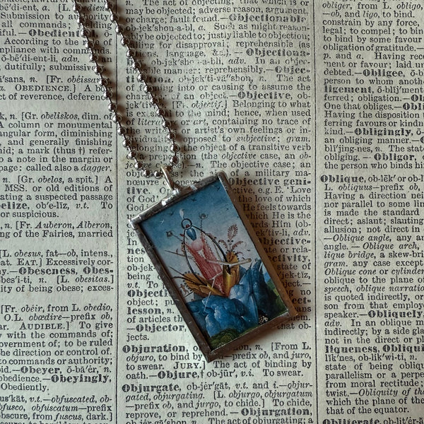 The Garden of Earthly Delights, Hieronymus Bosch, upcycled to hand soldered glass pendant