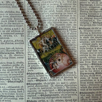 The Garden of Earthly Delights, Hieronymus Bosch, upcycled to hand soldered glass pendant