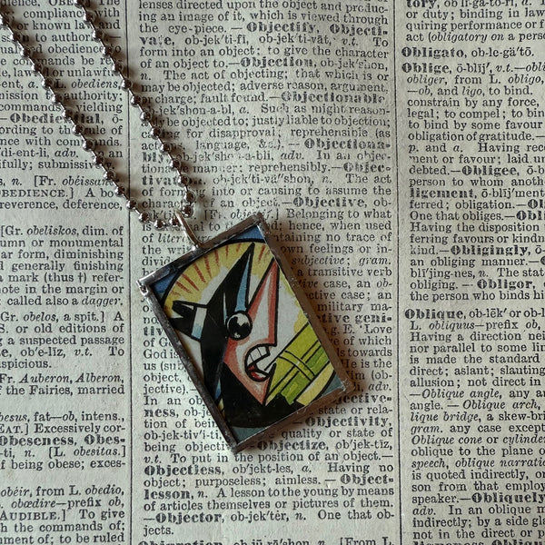 Spy vs Spy MAD Magazine illustration, upcycled to soldered hand-soldered glass pendant