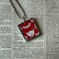 Emily the Strange, vintage illustrations up-cycled to soldered glass pendant