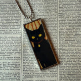 Black cat, witch, vintage halloween illustrations, up-cycled to soldered glass pendant
