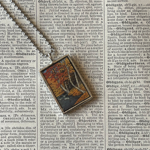 1 Autumn leaves, Mount Fuji, Japanese woodblock prints, up-cycled to hand-soldered glass pendant
