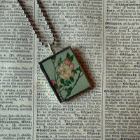 Plum / Cherry Blossom Trees, Japanese woodblock prints, up-cycled to hand-soldered glass pendant