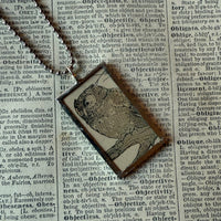 Owl, blackbird, vintage children's book illustrations, up-cycled to soldered glass pendant