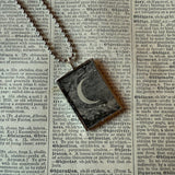 Moon, Sunrise, vintage book illustrations, hand-soldered glass pendant