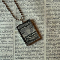 Moon, Sunrise, vintage book illustrations, hand-soldered glass pendant