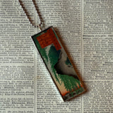 Weeping Willow tree, Mt. Fuji, Japanese woodblock prints, up-cycled to hand-soldered glass pendant