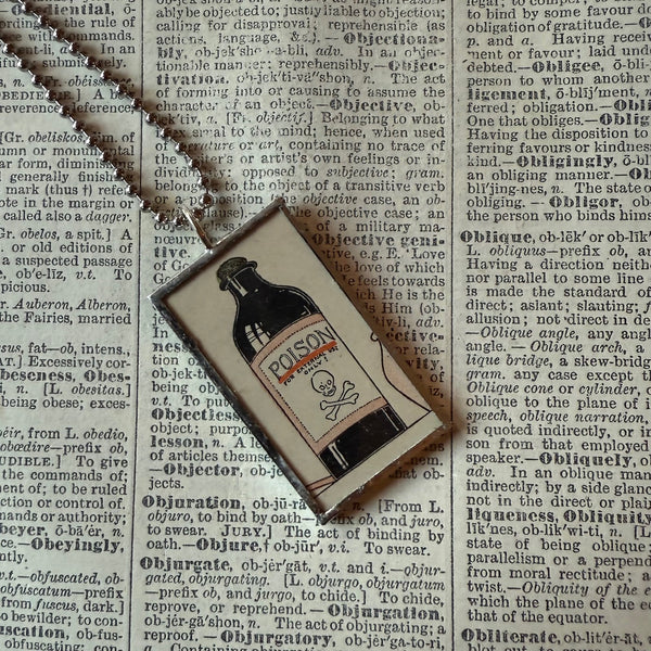 Poison bottle, vintage illustration up-cycled to soldered glass pendant