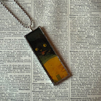 Black cat, witch, vintage halloween illustrations, up-cycled to soldered glass pendant