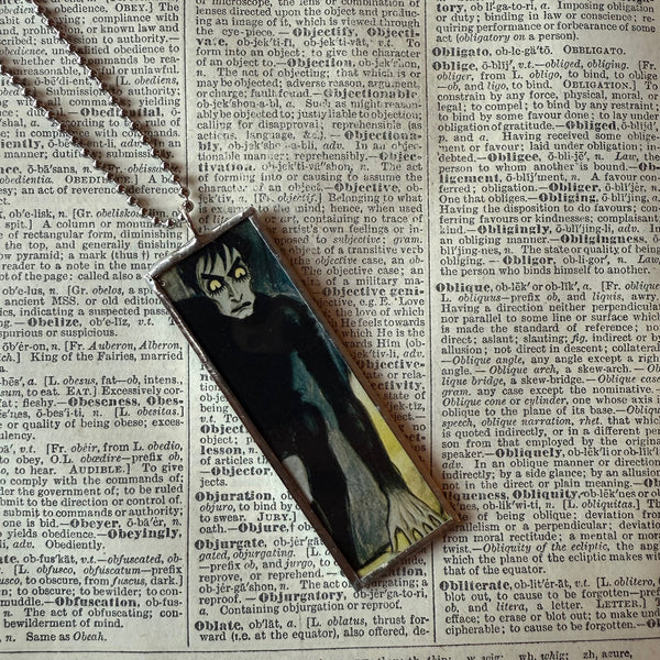 Cabinet of Dr. Caligari, vintage halloween illustrations, up-cycled to soldered glass pendant