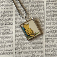 Winnie the Pooh, Christopher Robin, book illustrations, up-cycled to hand-soldered glass pendant