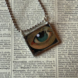 Human eye, vintage illustration upcycled to hand-soldered glass pendant