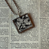 Goblins, vintage children's book illustration up-cycled to soldered glass pendant