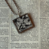 Goblins, vintage children's book illustration up-cycled to soldered glass pendant