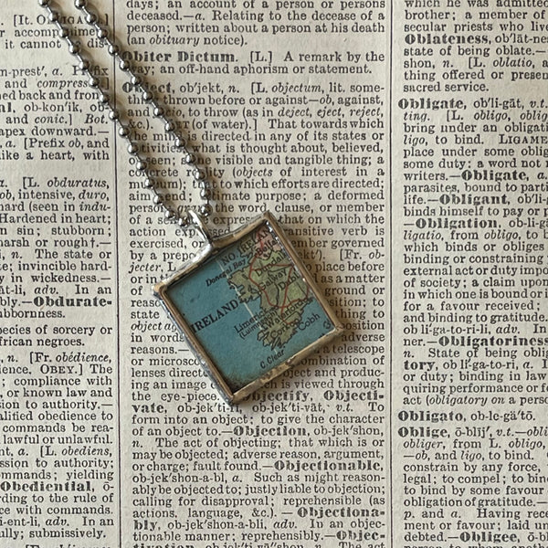 1 Ireland vintage map, hand-soldered glass pendant