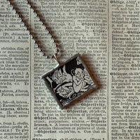 Goblins, vintage children's book illustration up-cycled to soldered glass pendant