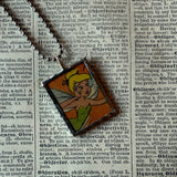 Tinkerbell, vintage children's book illustrations, up-cycled to soldered glass pendant
