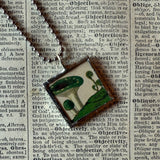 Mushroom and fungus, vintage natural history illustrations up-cycled to soldered glass pendant