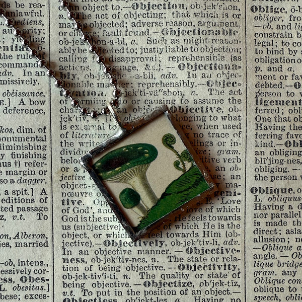 Mushroom and fungus, vintage natural history illustrations up-cycled to soldered glass pendant